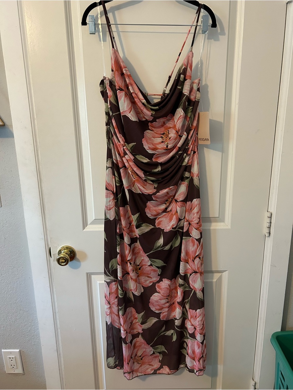 Fashion Nova Floral Cowl Neck Slip Dress - Pink Floral on Brown